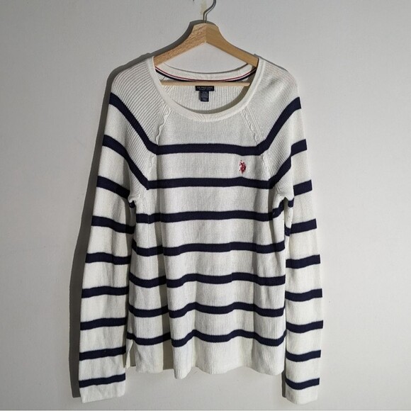 U.S. Polo Assn. White Navy Striped Polo Sweater - Picture 1 of 4